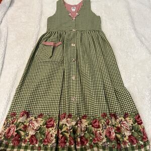 Vintage Dogwood Lane Dress Red/Green Floral Maxi Prairie Cottage Core Y2K Sz XS